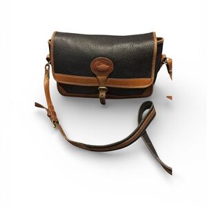Vintage Dooney & Bourke Black and Brown Leather Bag Equestrian Crossbody